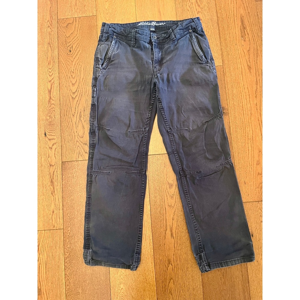 Eddie Bauer Men 32x30 Relaxed Utility Pants Gray Canvas Denim Articulated Knee